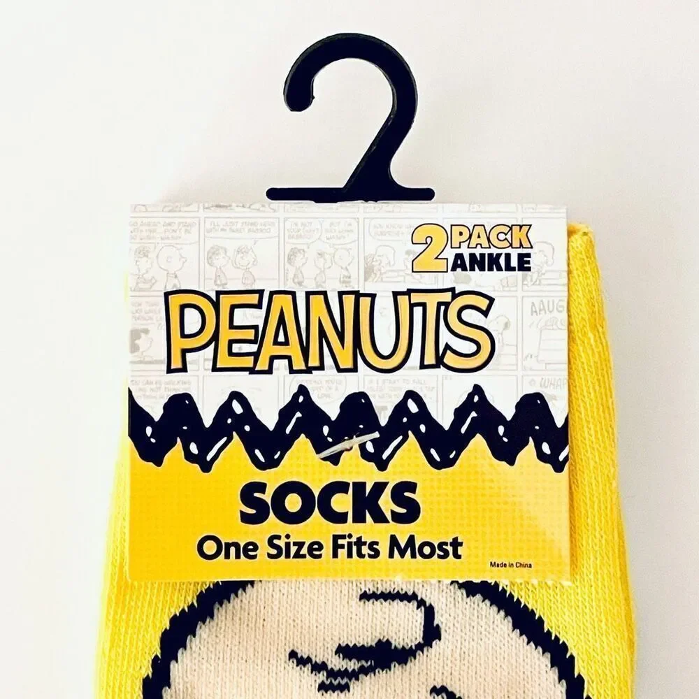 NWT Gorgeous 2 Pack Peanuts OSFM SNOOPY & Charlie Brown White Yellow Ankle Socks